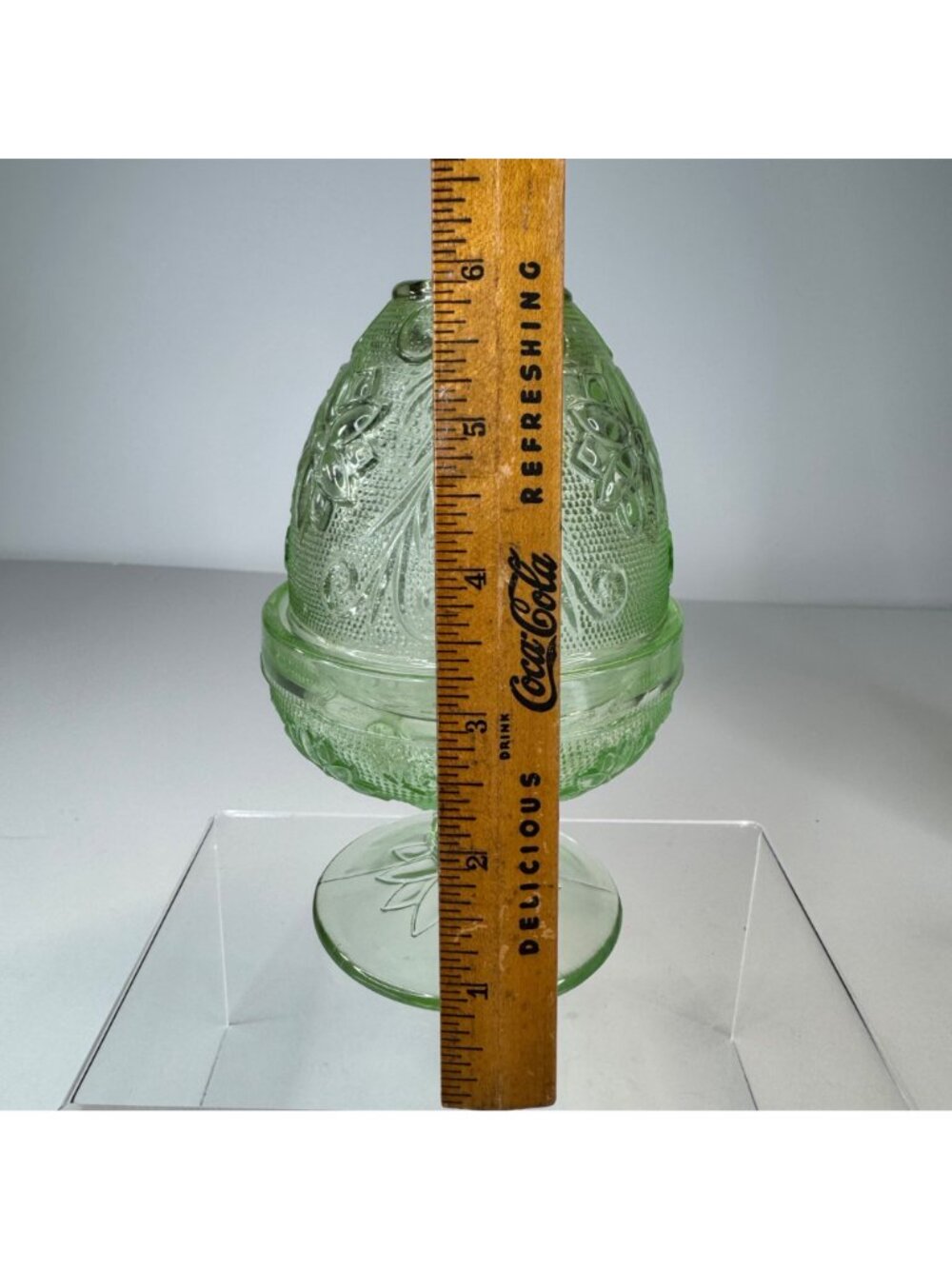 Tiara Indiana Glass Chantilly Green Fairy Lamp 2-pc Candleholder Decor Vtg 70s - Picture 5 of 16